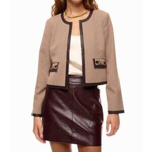 NEW DEREK LAM 10 CROSBY plaid collarless jacket in brown